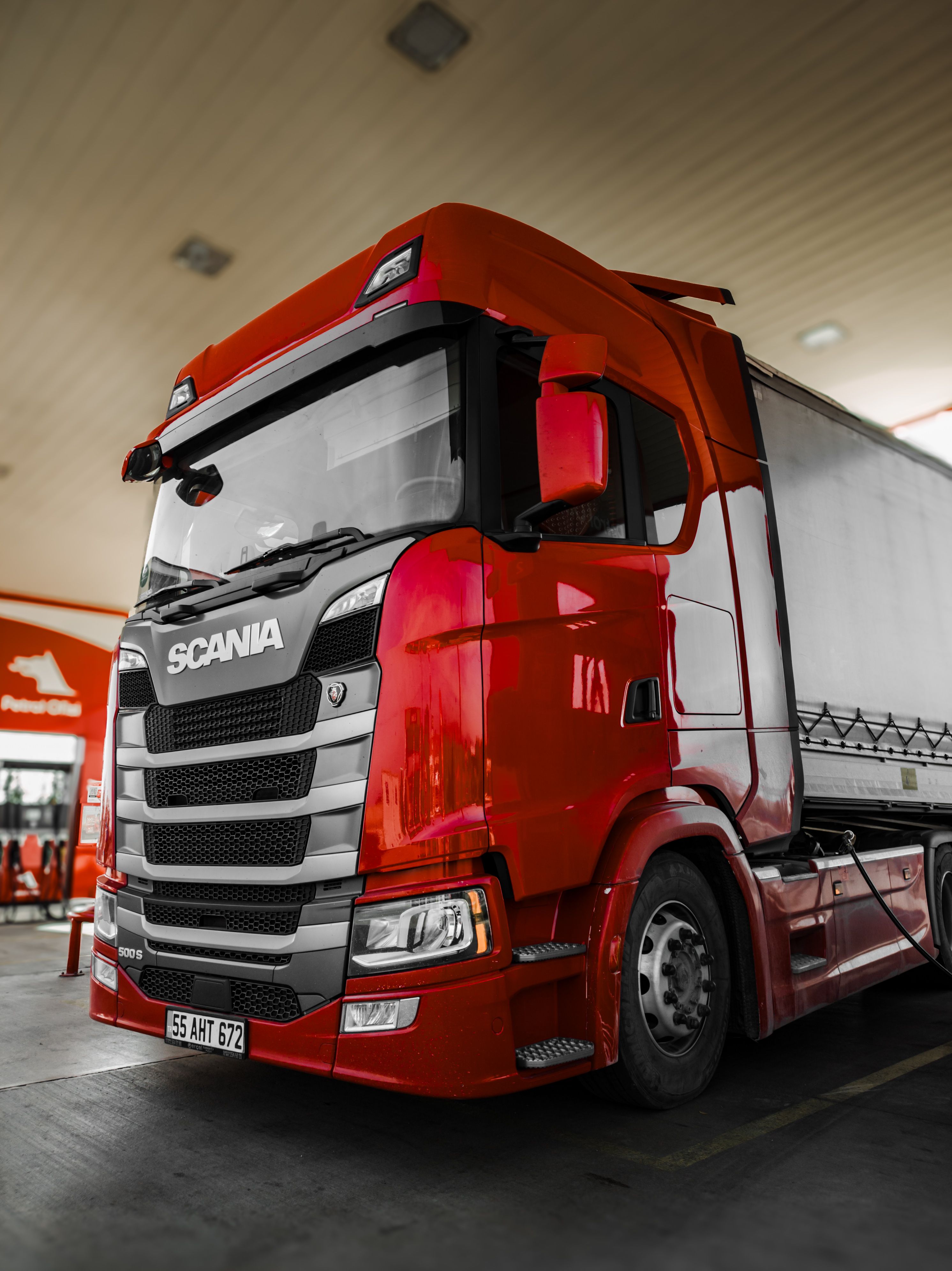 Commercial trucking fleet on highway